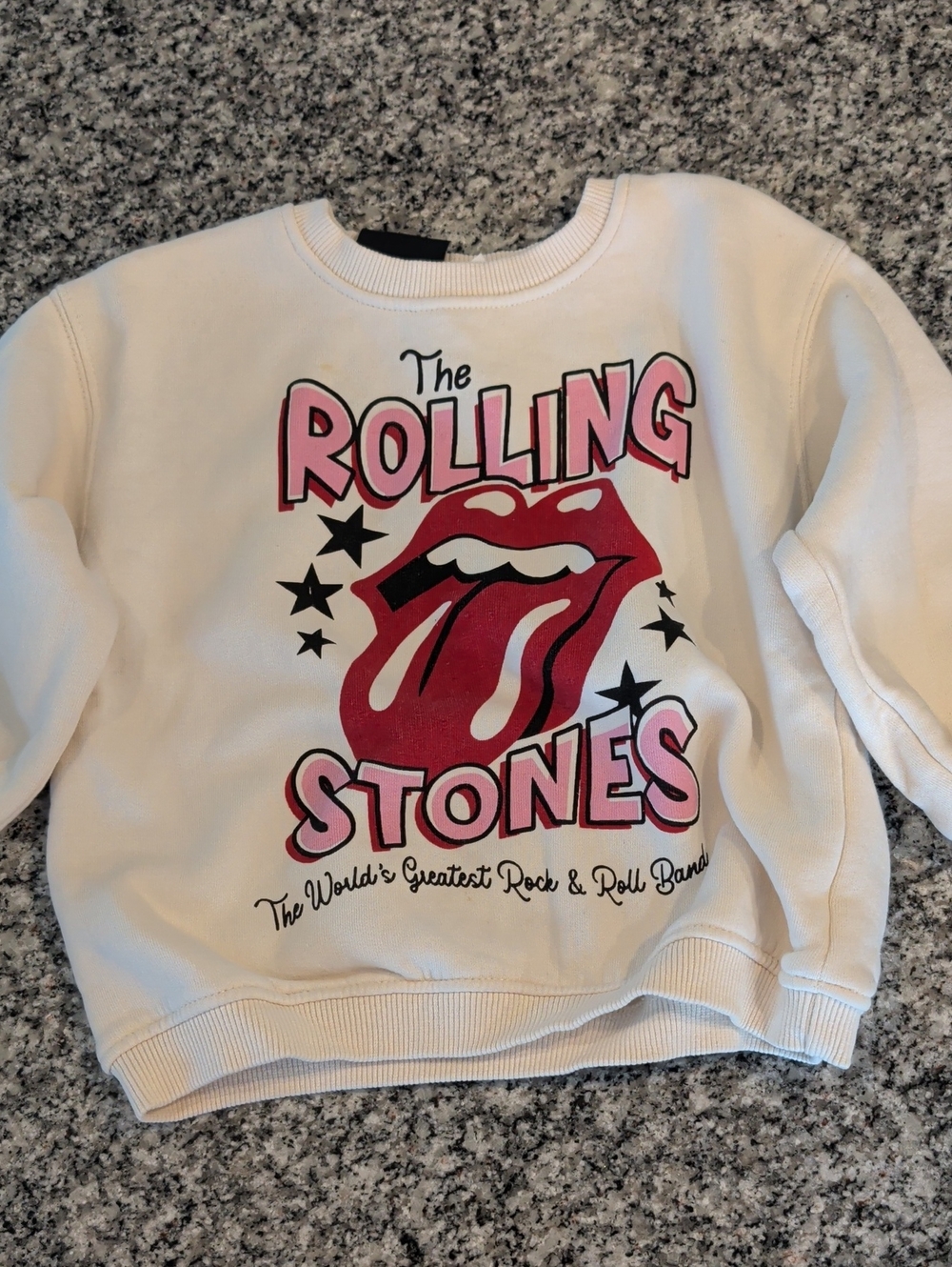 Zara White Kids Sweatshirt with Pink & Red Rolling Stones Graphic